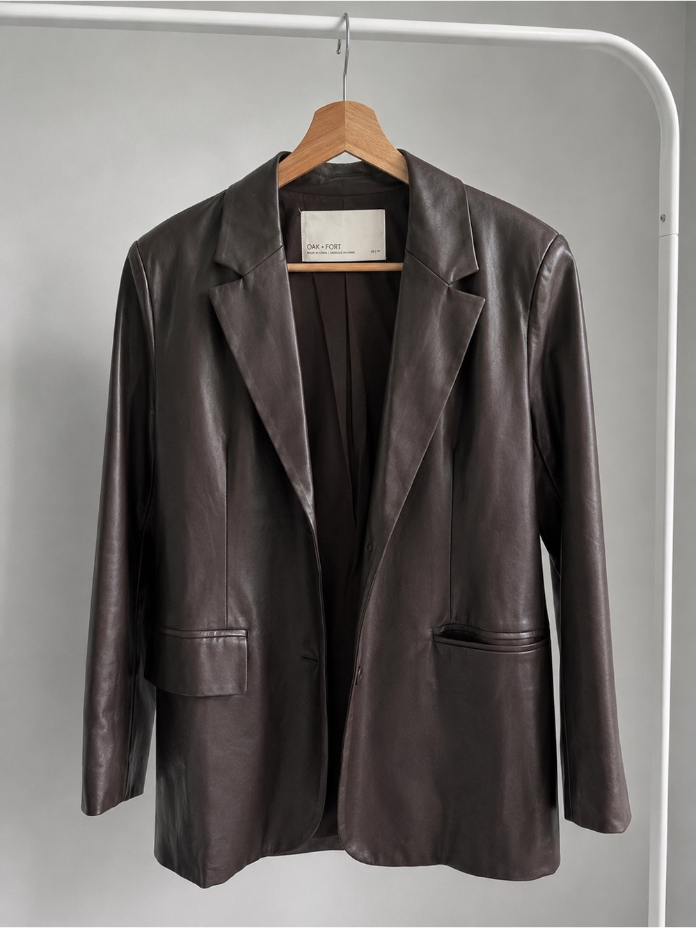 OAK + FORT Chocolate Brown Leather Blazer